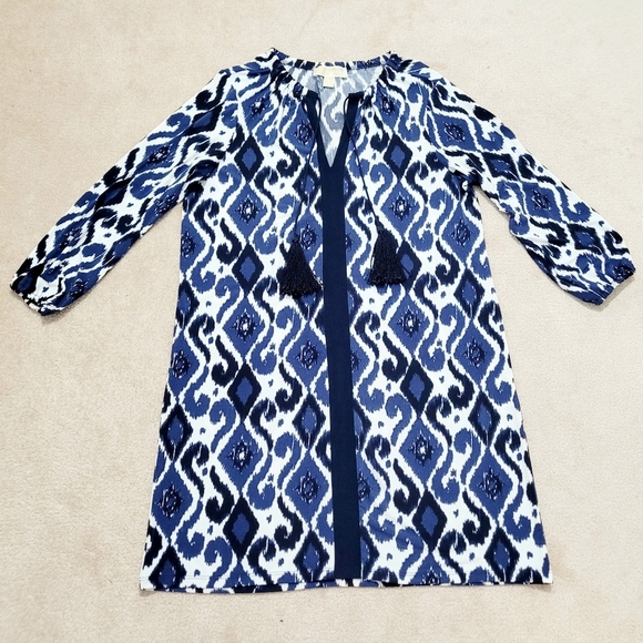 Michael Kors Women's Dress Geometric Pattern Blue White 3/4 Sleeve Size Small - Picture 5 of 12